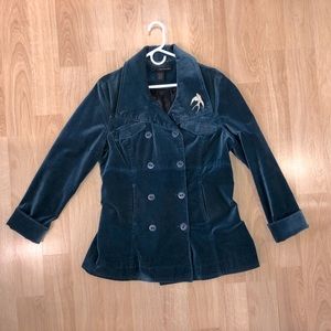 Calvin Klein Lush Velvet Pea Coat, Deep Teal Blue, Women’s XL